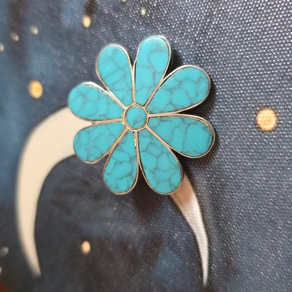 Turquoise Sterling Vintage Flower Silver Pendant and Brooch - Picture 2 of 7